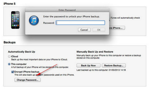 change iphone backup password