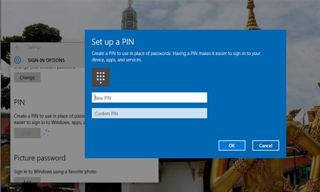 set password pin windows 10