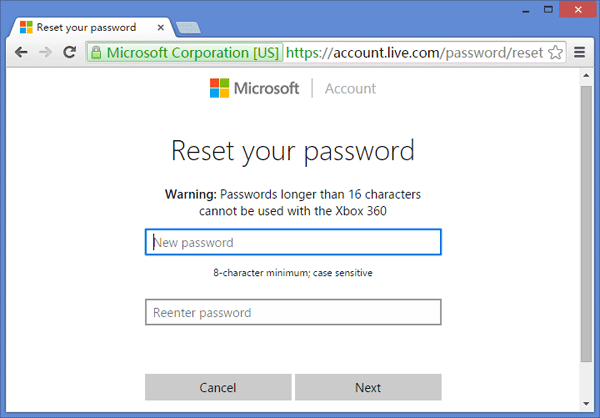 reset microsoft account password online
